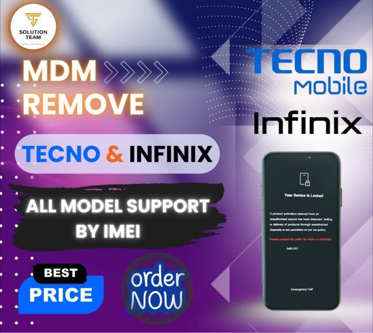 Tecno, Itel, Infinix MDM Remove By Imei Lock Pic Premium Instant to Super Fast (Direct Source A1)